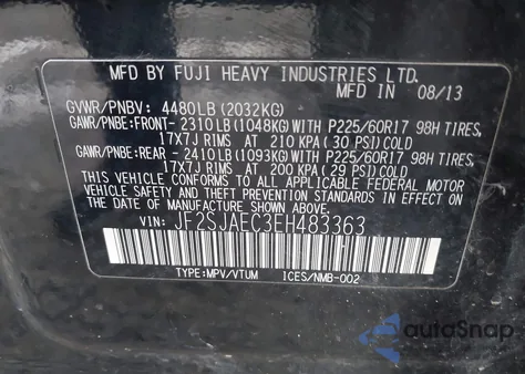 2014 Subaru Forester 2.5I Premium z USA, uszkodzony, nr VIN JF2SJAEC3EH483363